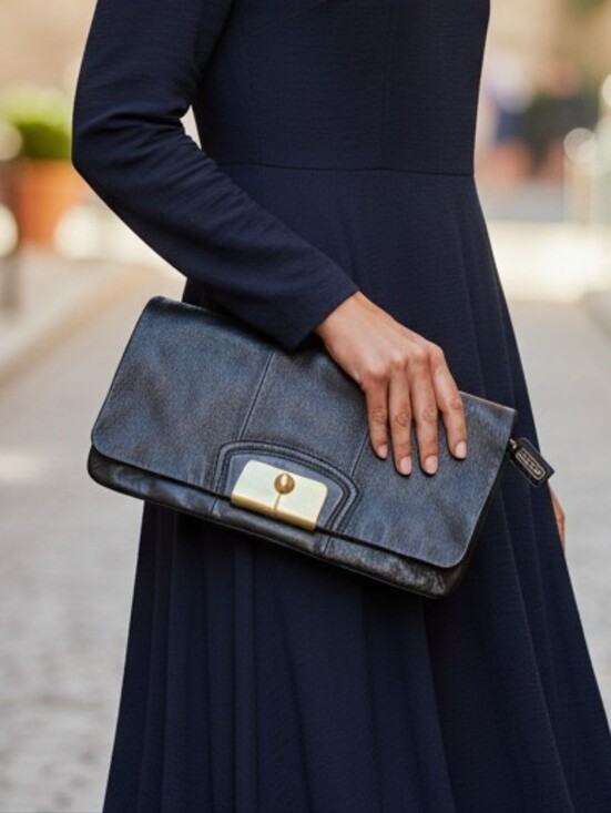Coach Handbags - Coach - Kristin Large 14" Long Black Leather Clutch With Gold Hardware